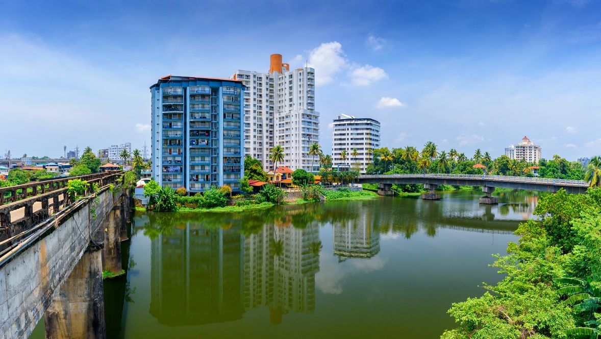 Panoramic river view and cityscapes of Kerala