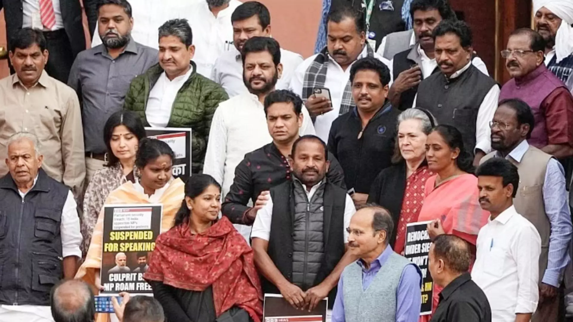 Opposition MPs protest in Parliament against the mass suspension of legislators.