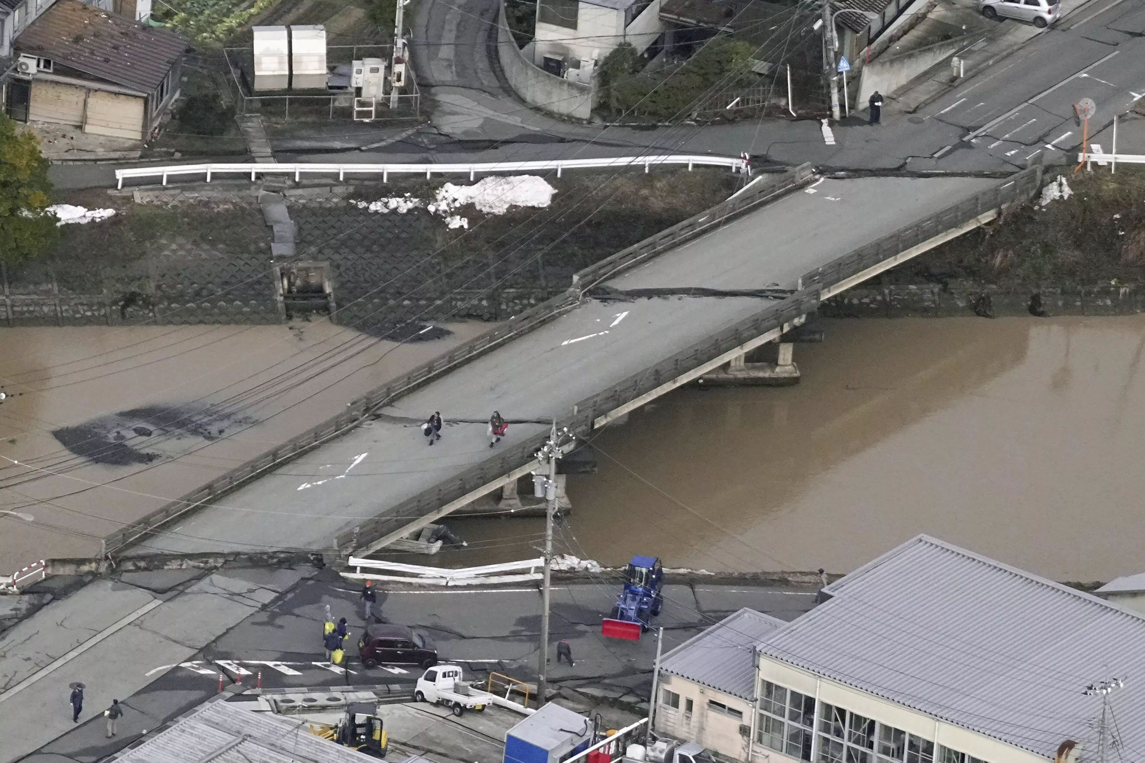 Japan, earthquakes, cracks on bridge in Suzu