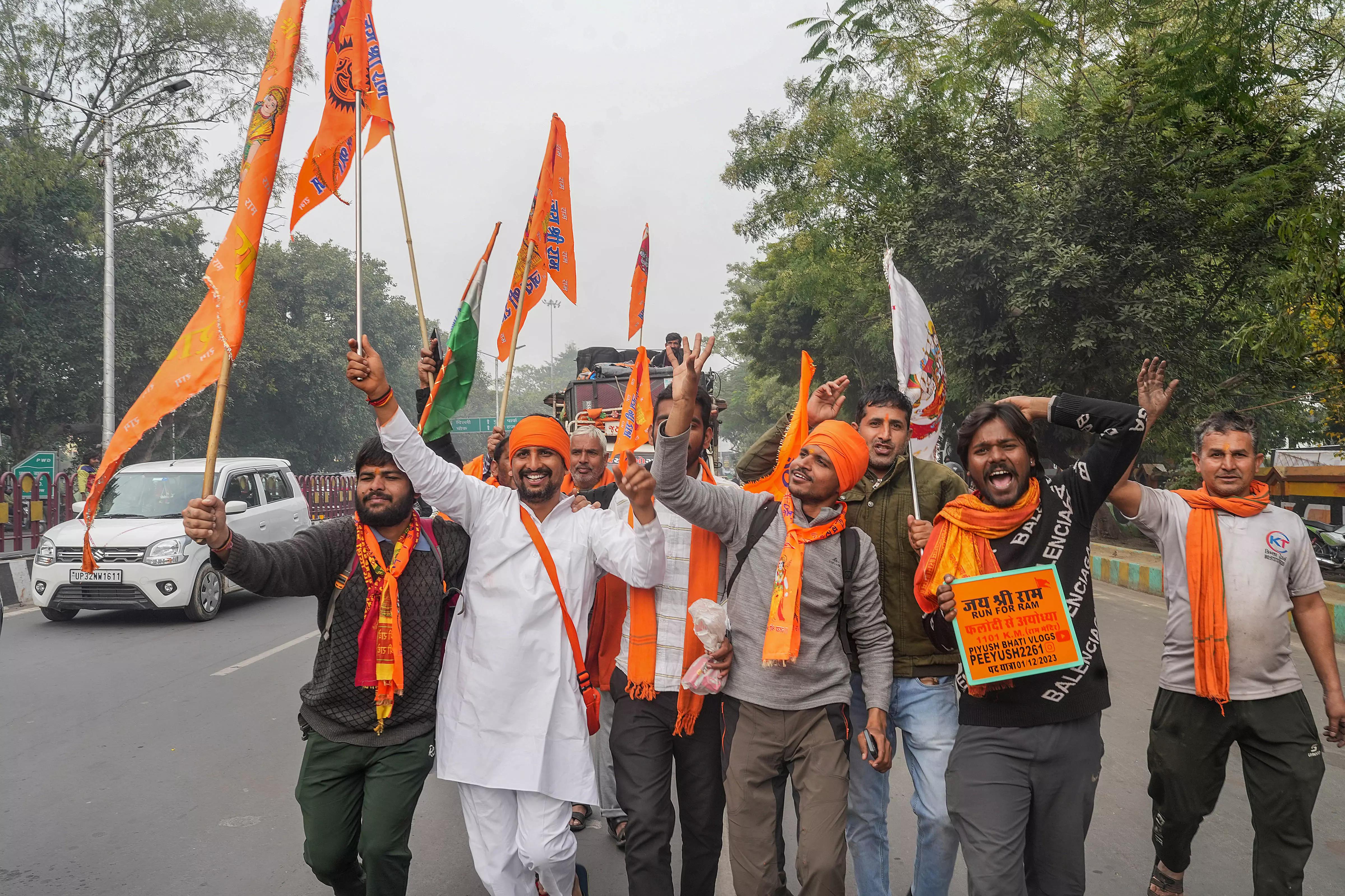 Ayodhya: Surge in demand for saffron flags with images of Lord Ram, Lord Hanuman, temple