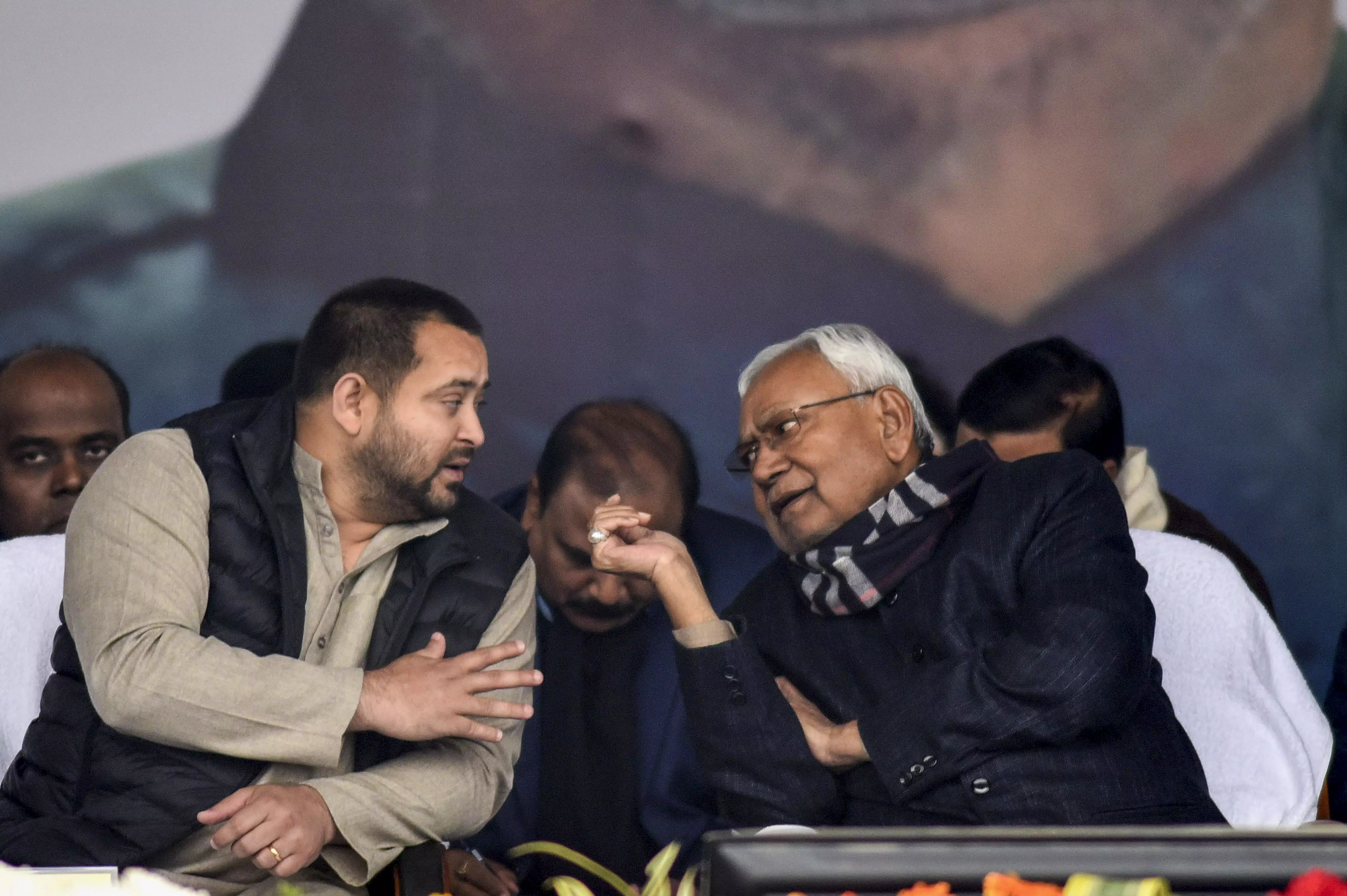 Bihar Chief Minister Nitish Kumar (right) with Deputy CM Tejashwi Yadav