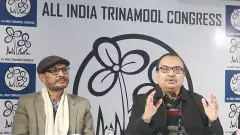 TMC spokesperson Kunal Ghosh (centre) with West Bengal minister Birbaha Hansda (right) and Dhupaguri MLA Nirmal Chandra Roy