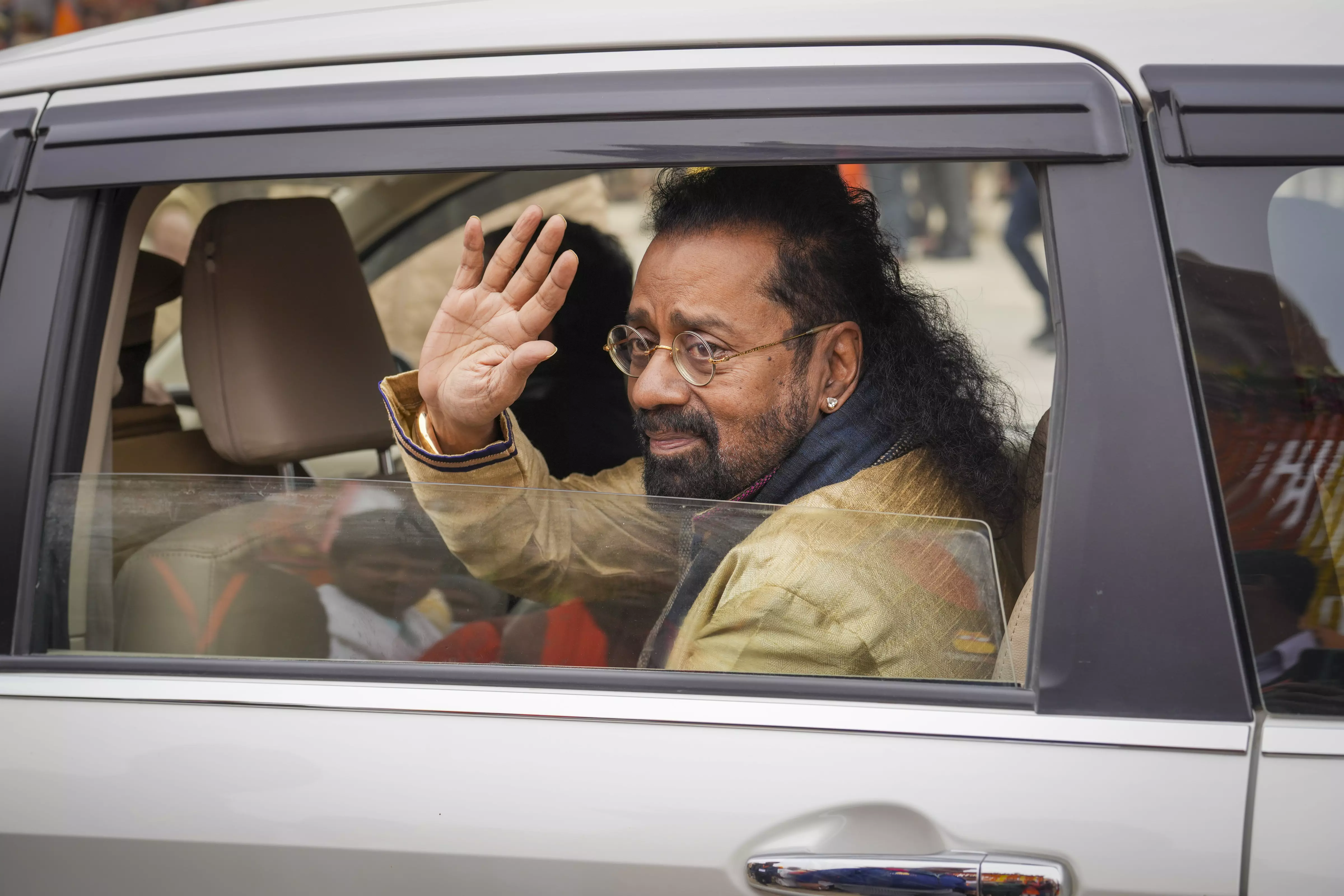 Singer Hariharan arrives for the consecration ceremony. Photo: PTI 