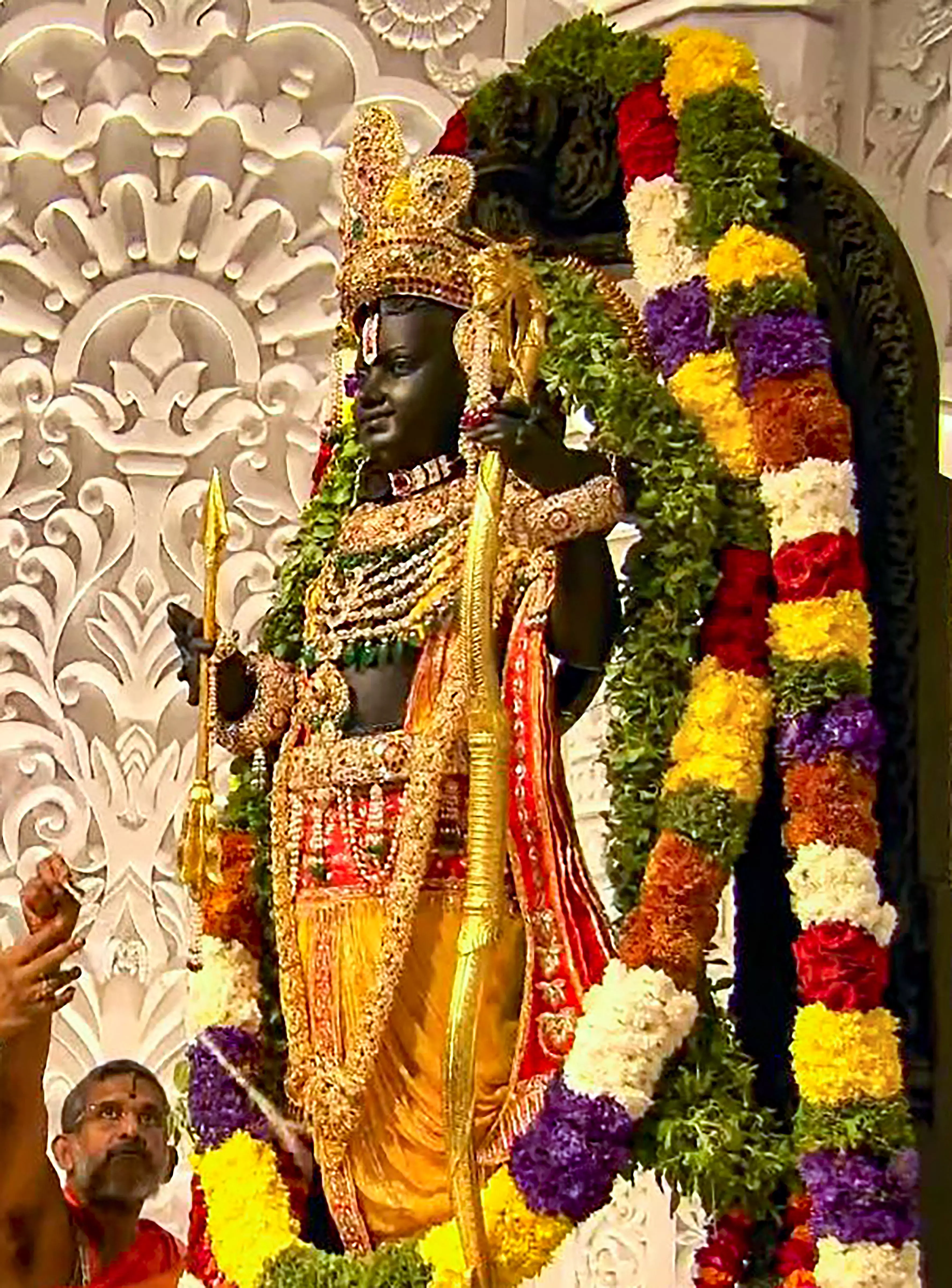 The idol of Ram Lalla during the Pran Pratishtha rituals at the Ram temple, in Ayodhya, Monday, January 22. PTI