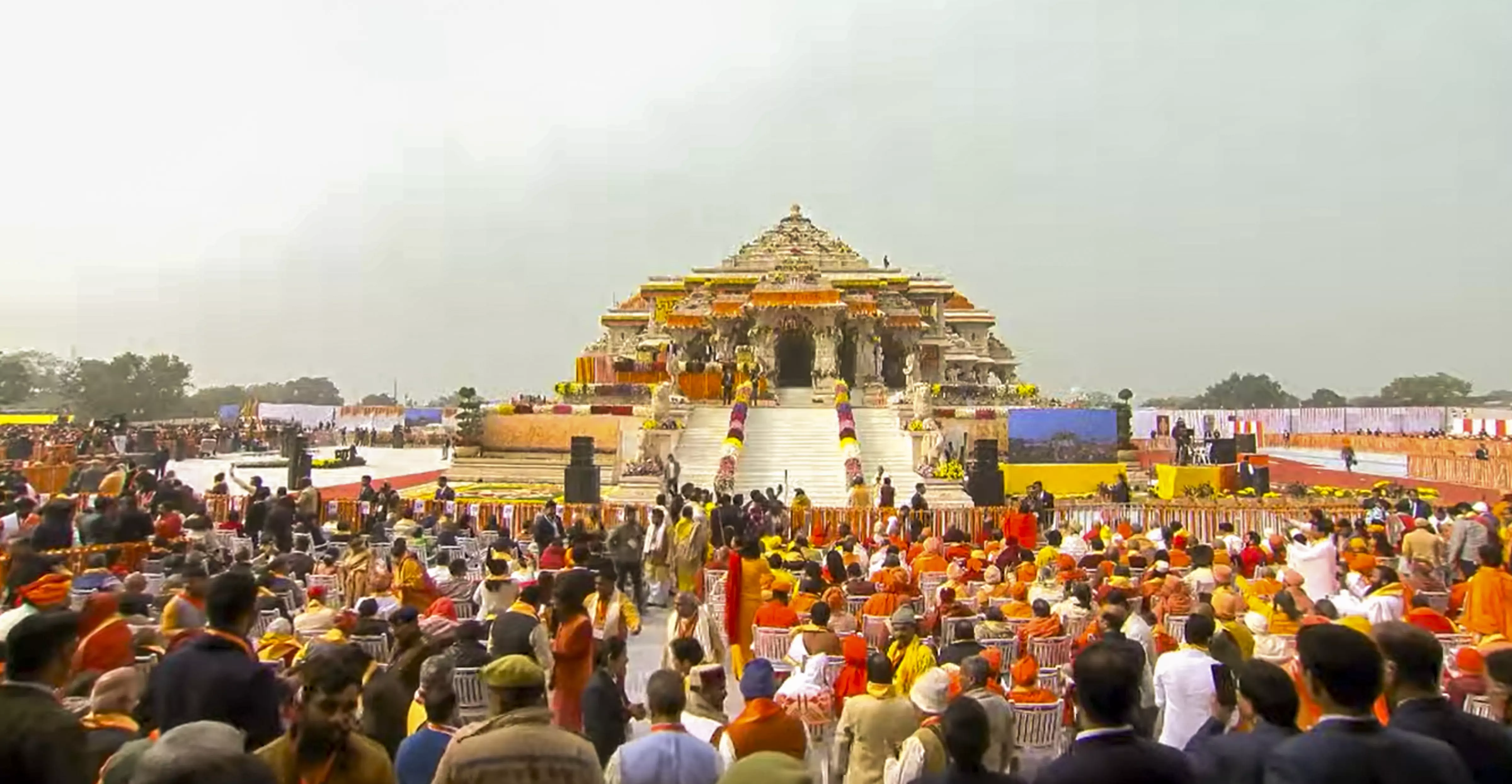 Guests at the inauguration of the Ram temple in Ayodhya, on Monday, on January 22. PTI