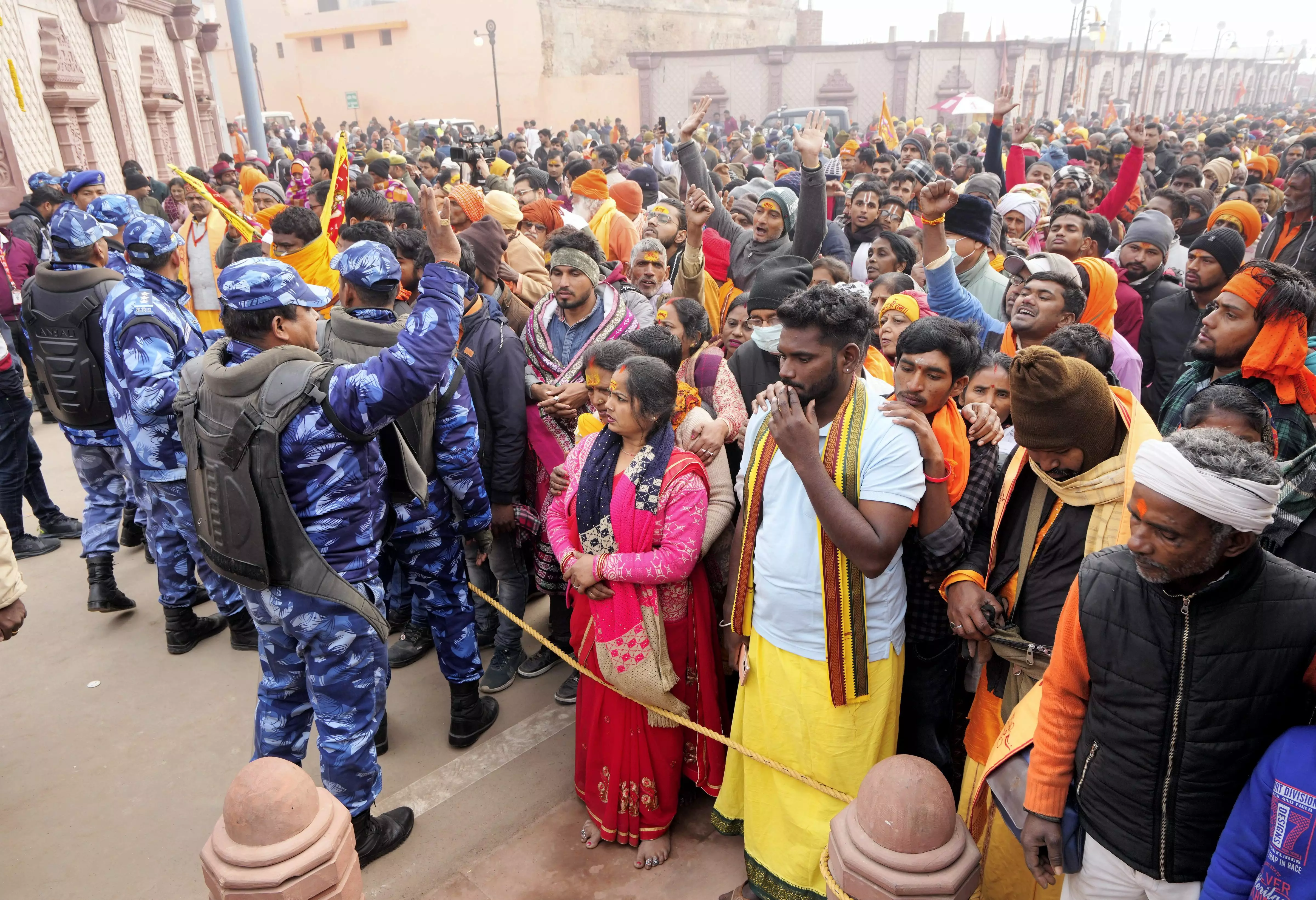 Devotees throng Ayodhya Ram temple on first day, security force struggle to control crowds