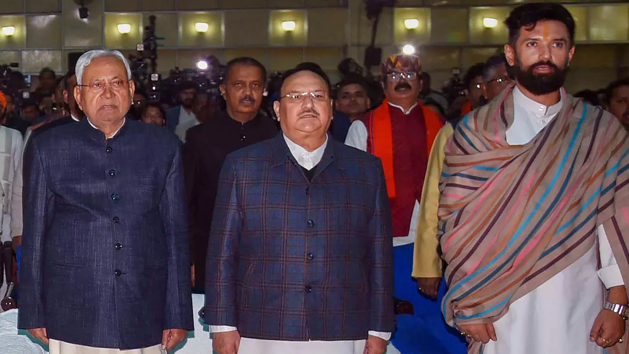 Nitish Kumar, JP Nadda, Chirag Paswan