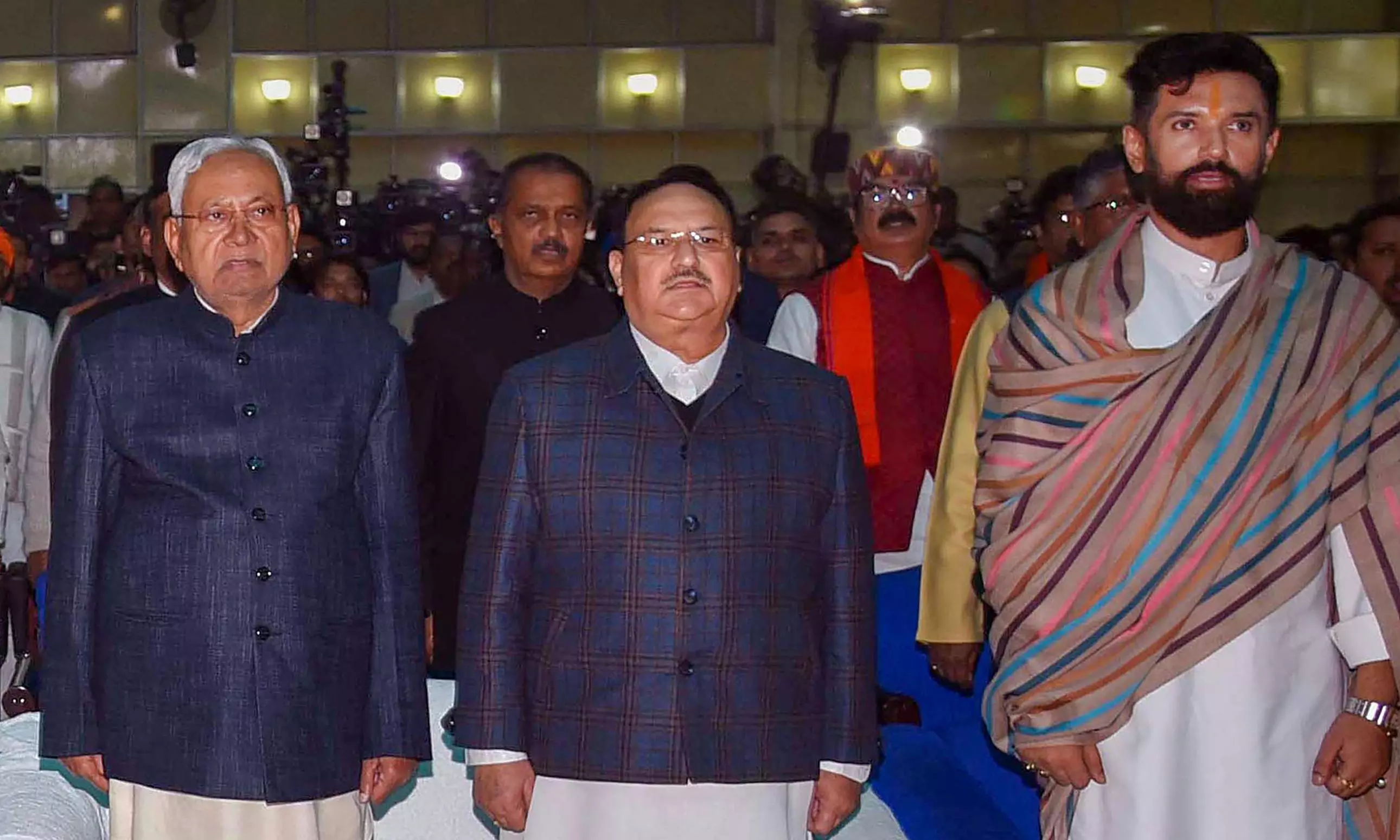 Nitish Kumar, JP Nadda, Chirag Paswan