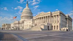 The east side of the US Capitol in the early morning. Senate Chamber in the foreground.