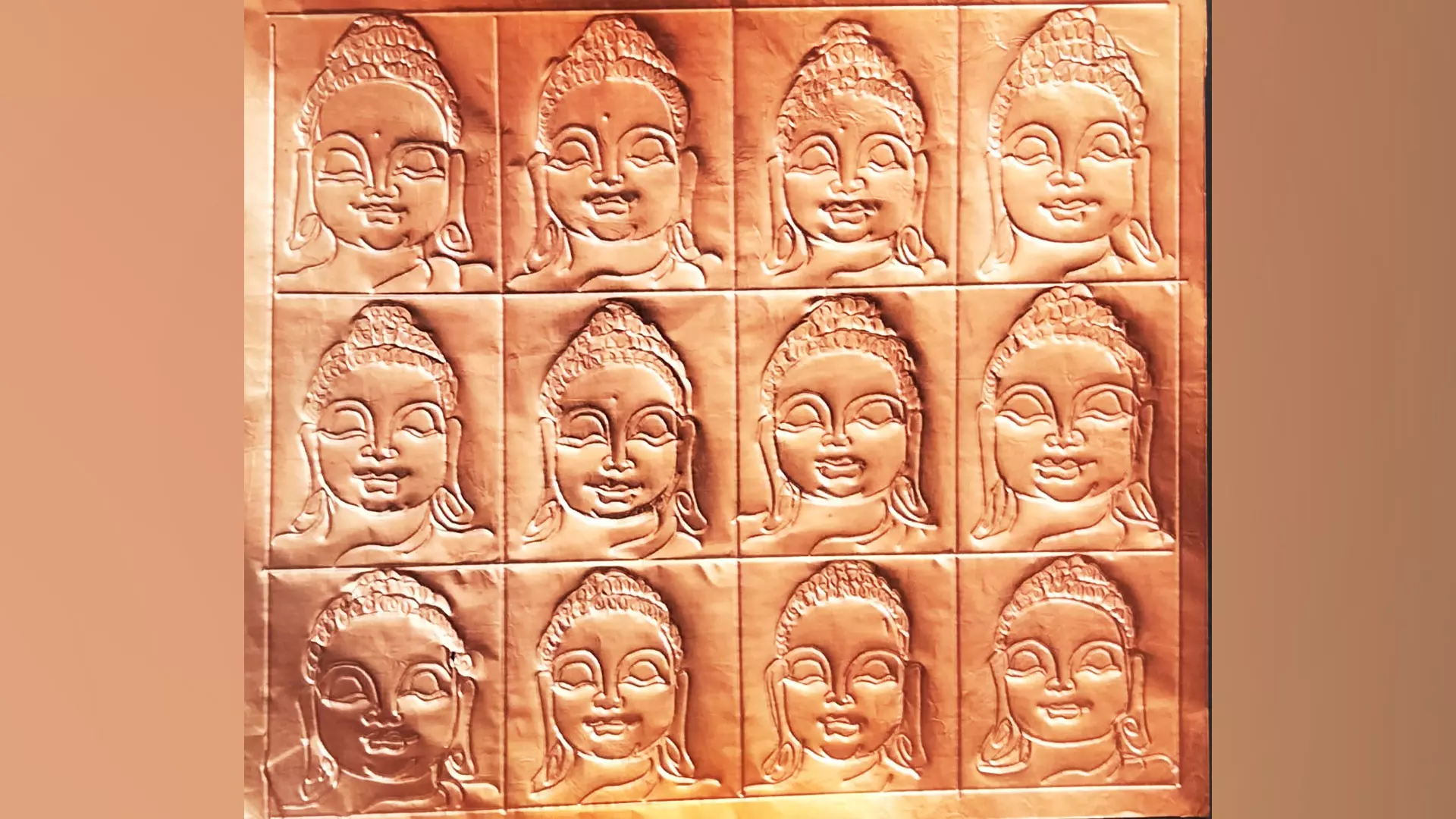 CK Kumarans Buddhas on copper plates. 