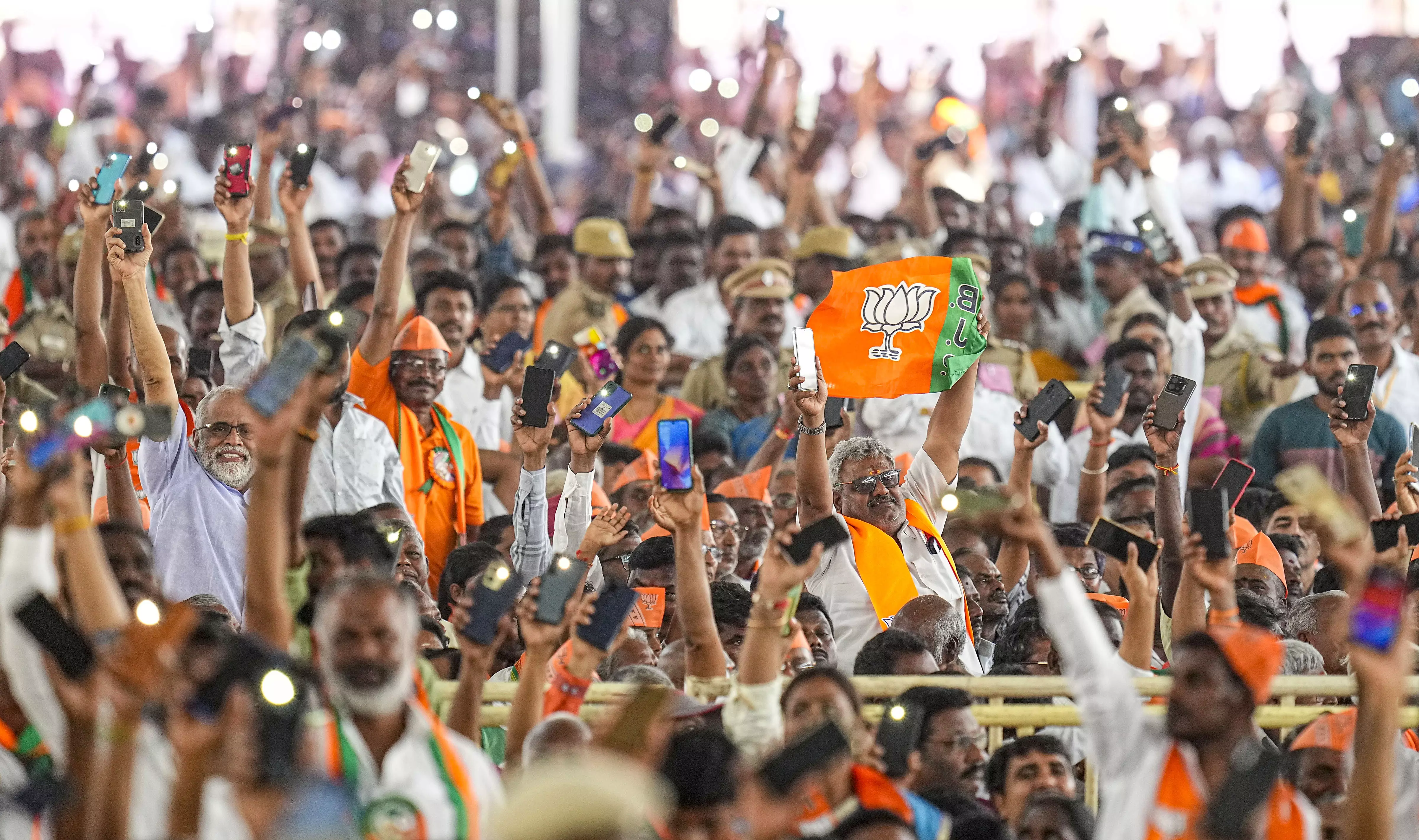 Crowd at the public meeting of Prime Minister Narendra Modi ahead of Lok Sabha elections in Salem on Tuesday.. (PTI Photo)