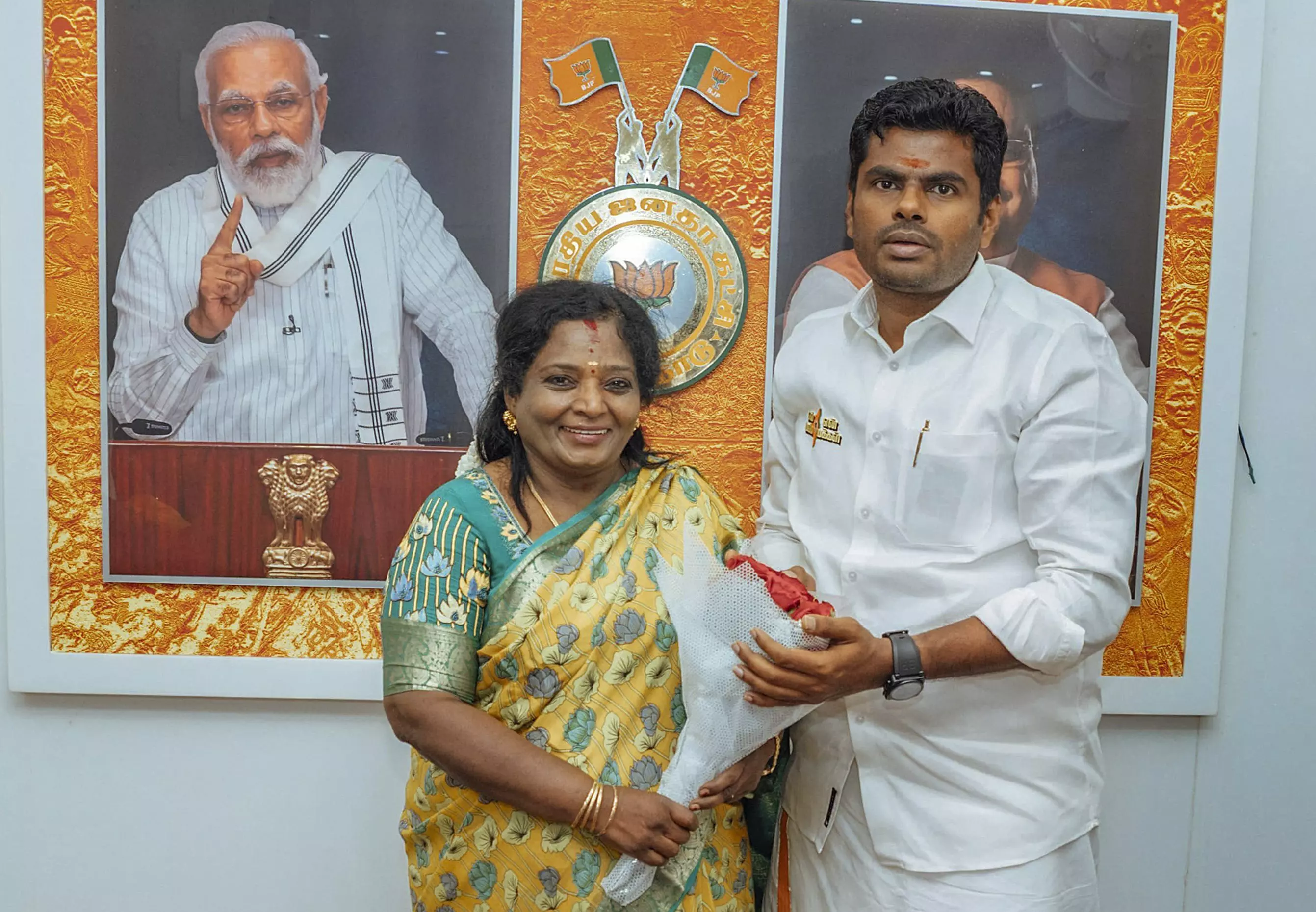 BJP leaders Tamilisai Soundararajan (left) and K Annamalai