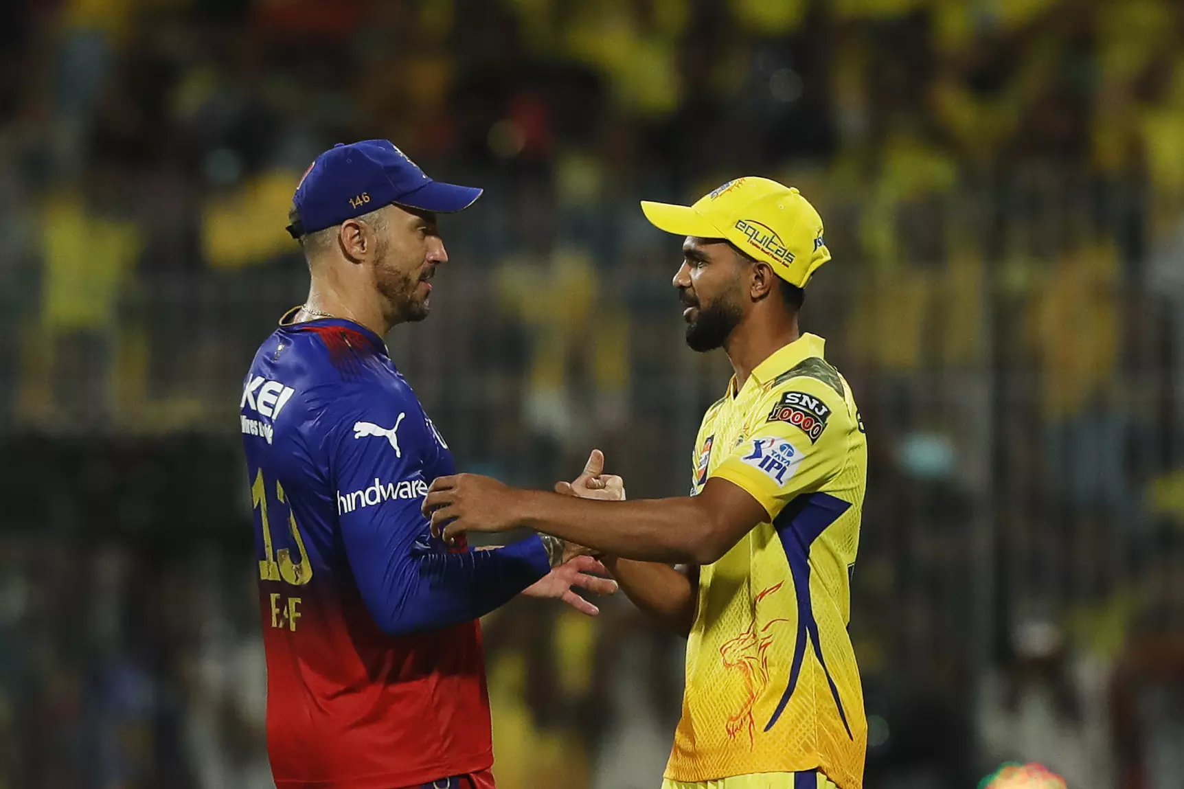 Ruturaj Gaikwad with RCB captain Du Plessis. Photo: IPL/Twitter