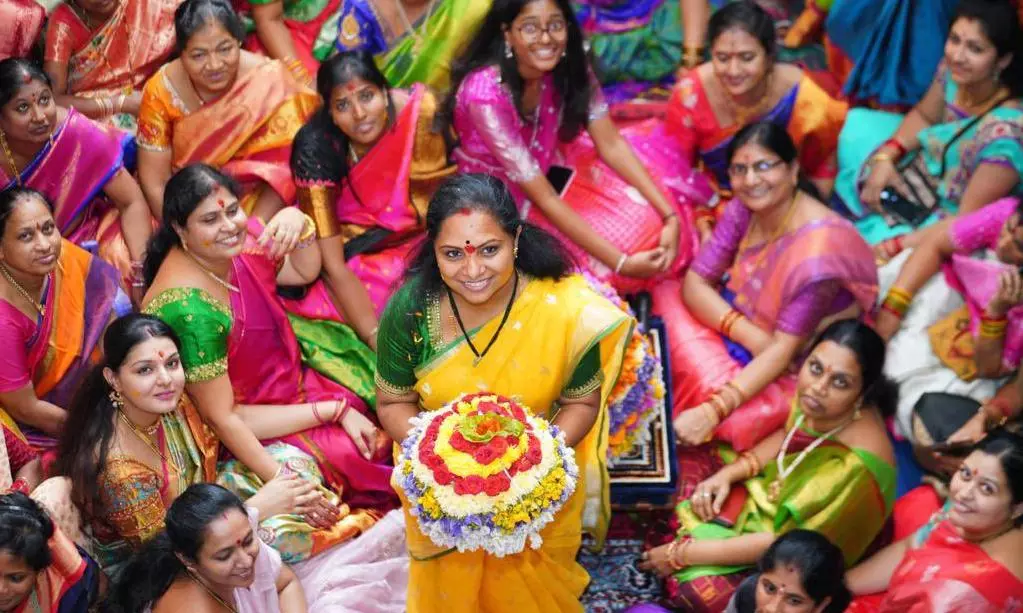 Kavitha chose the floral festival of Bathukamma to mobilise the support of women and youth to the Telangana movement in 2006. Image: X/@RaoKavitha