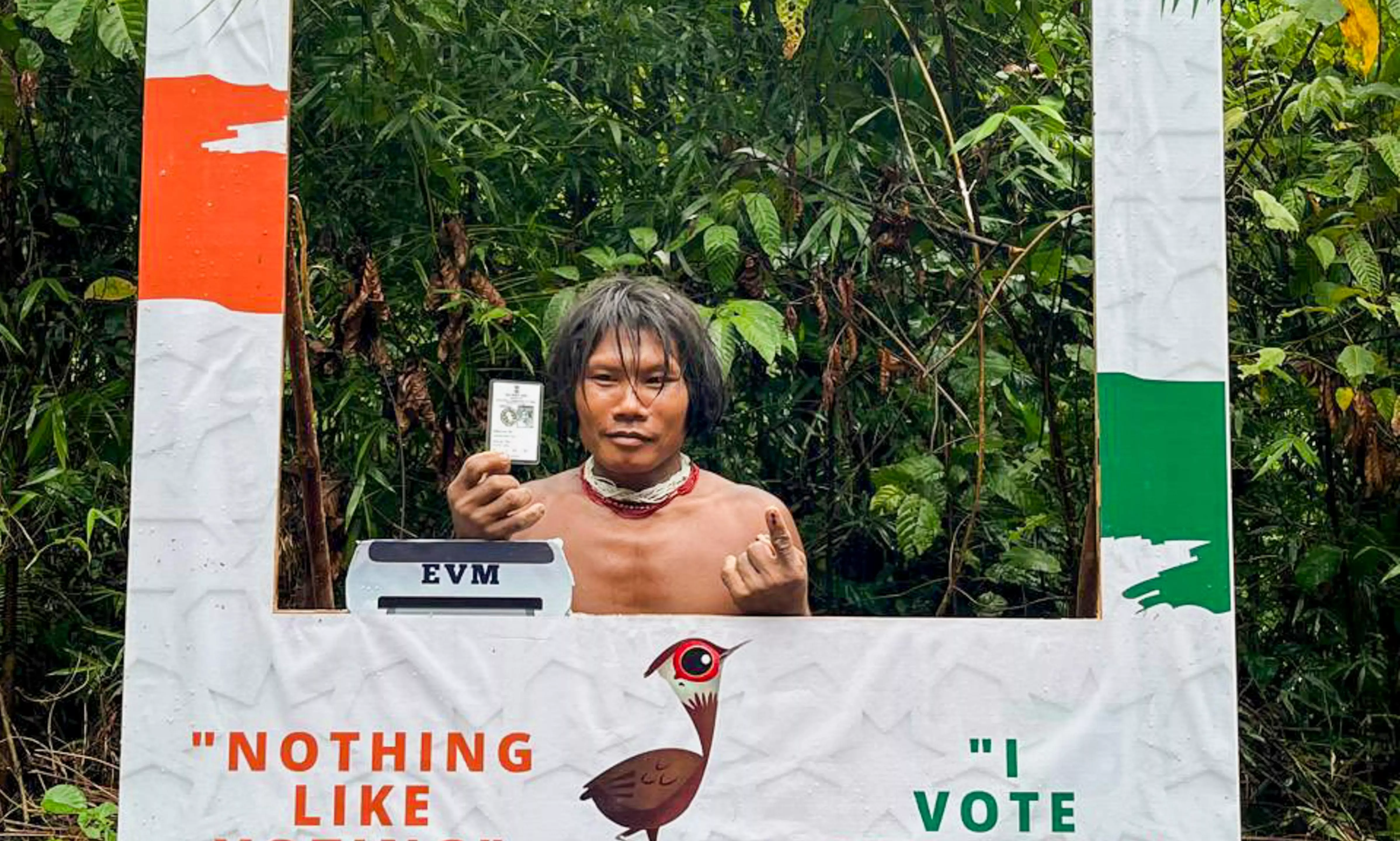 A voter from the Shompen tribal community in Andaman and Nicobar Islands