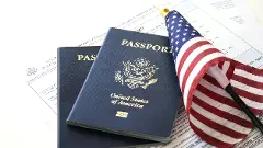 US Passports with flag and renewal forms