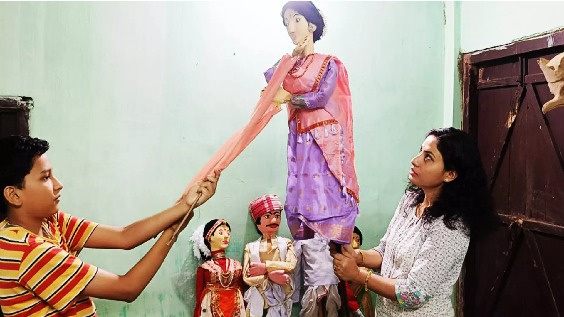 Binita Devi and her son Hardik Sharmas impromptu puppet show at their workshop in Guwahati. Photos: Maitreyee Boruah