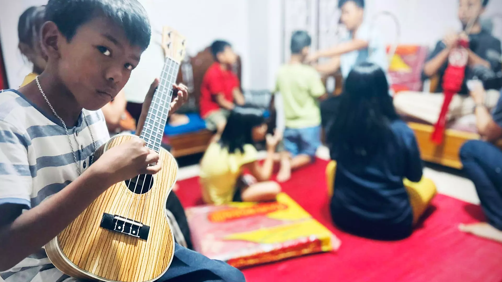 Children during music classes at the Khoyol Relief camp. Photos: Chaoba Thiyam