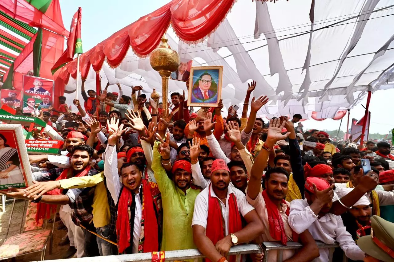 Samajwadi Party rally in Ayodhya: The SP has fielded its prominent Dalit leader and nine-term MLA Audhesh Prasad against BJP candidate and two-time MP Lallu Singh in Faizabad.