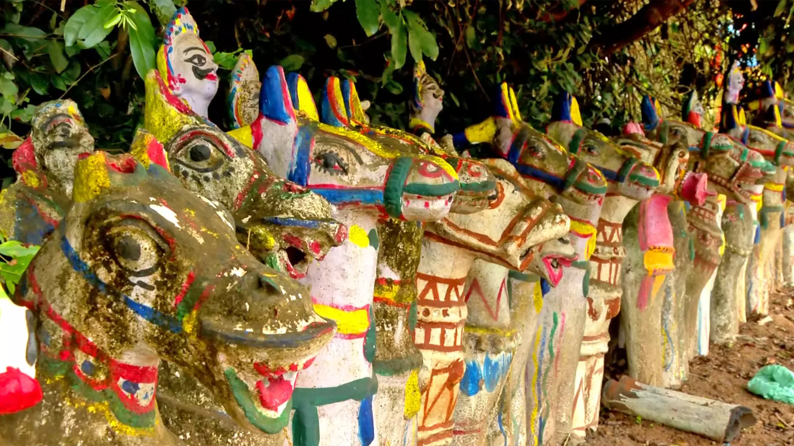 Horse figurines in a sacred grove in Viluppuram.