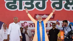 Before heading for South, Prime Minister Narendra Modi attended an election meeting in Hoshiarpur, Punjab on Thursday. Photo: PTI