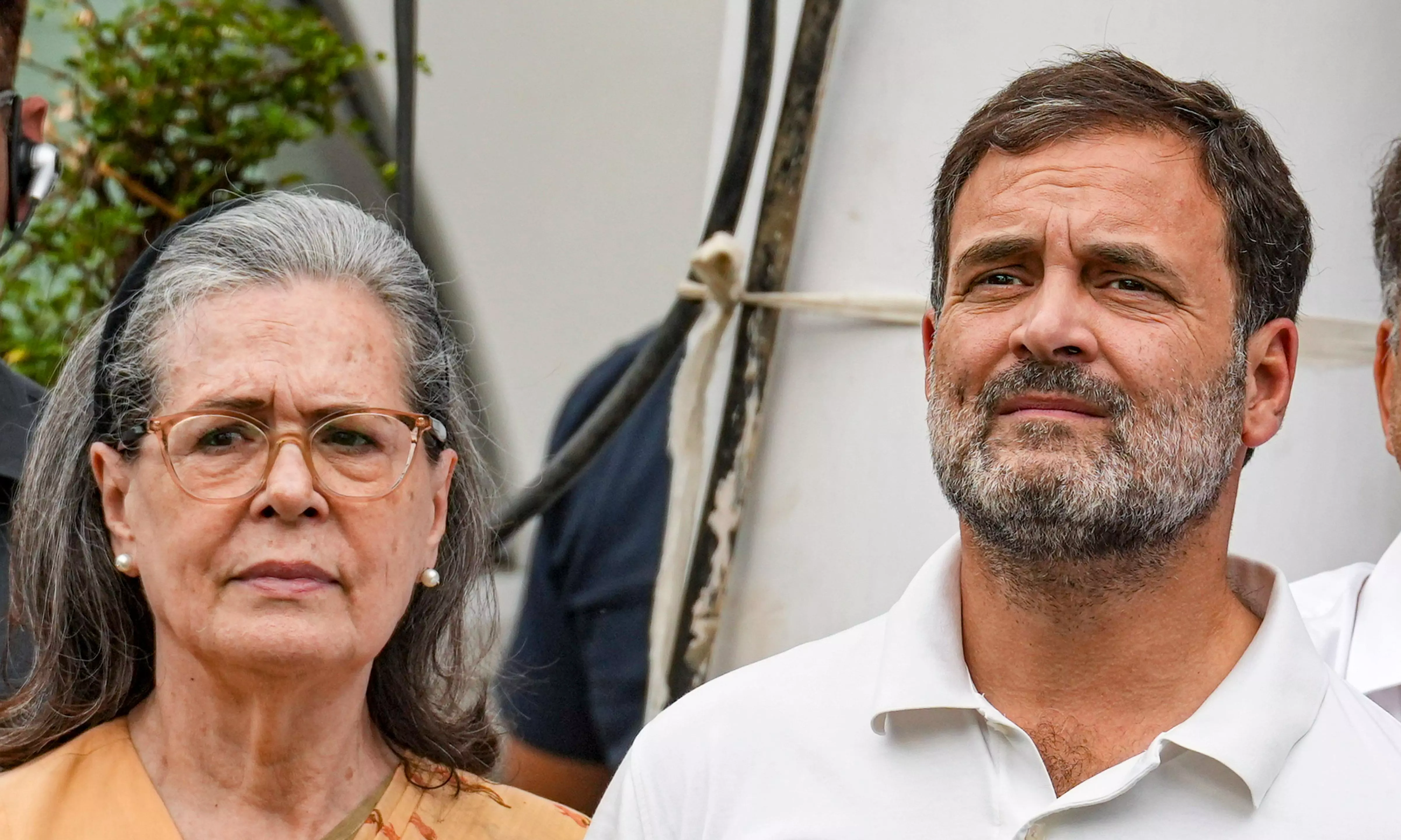 Congress leaders Sonia Gandhi and Rahul Gandhi during a press conference after the INDIA bloc leaders� meeting at Congress President Mallikarjun Kharge�s residence, in New Delhi, Saturday,