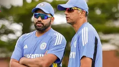 Indian head coach Rahul Dravid (right) and skipper Rohit Sharma