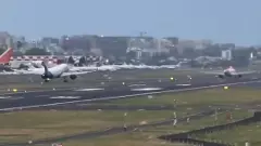 Close call in Mumbai | IndiGo touchdown, Air India takeoff moments apart on same runway