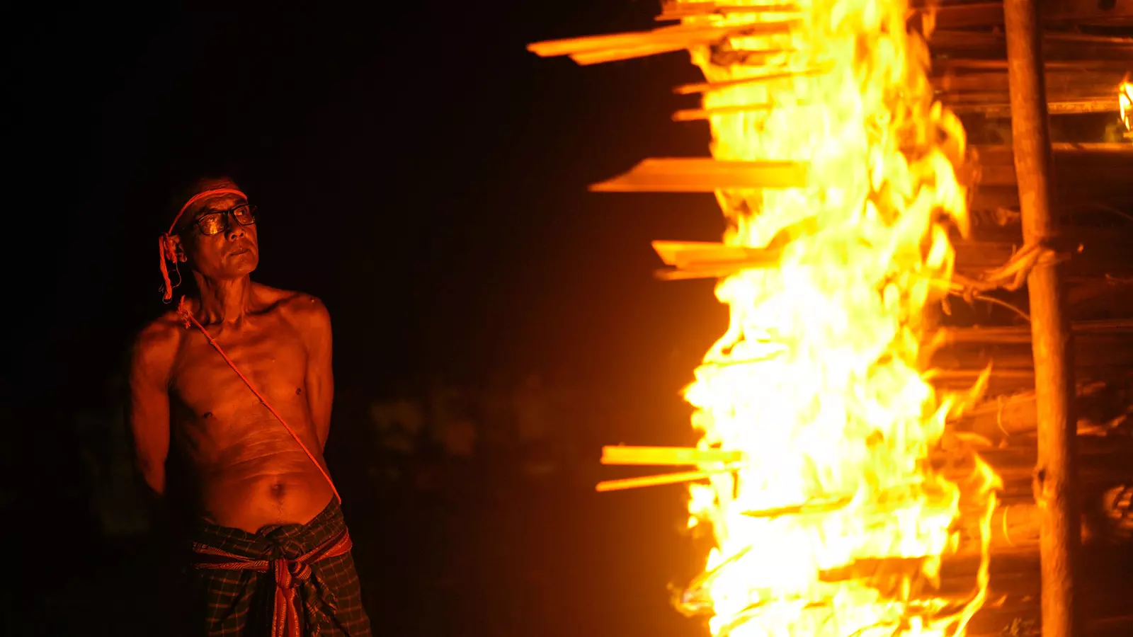 The Baibra burn a bamboo made structure.