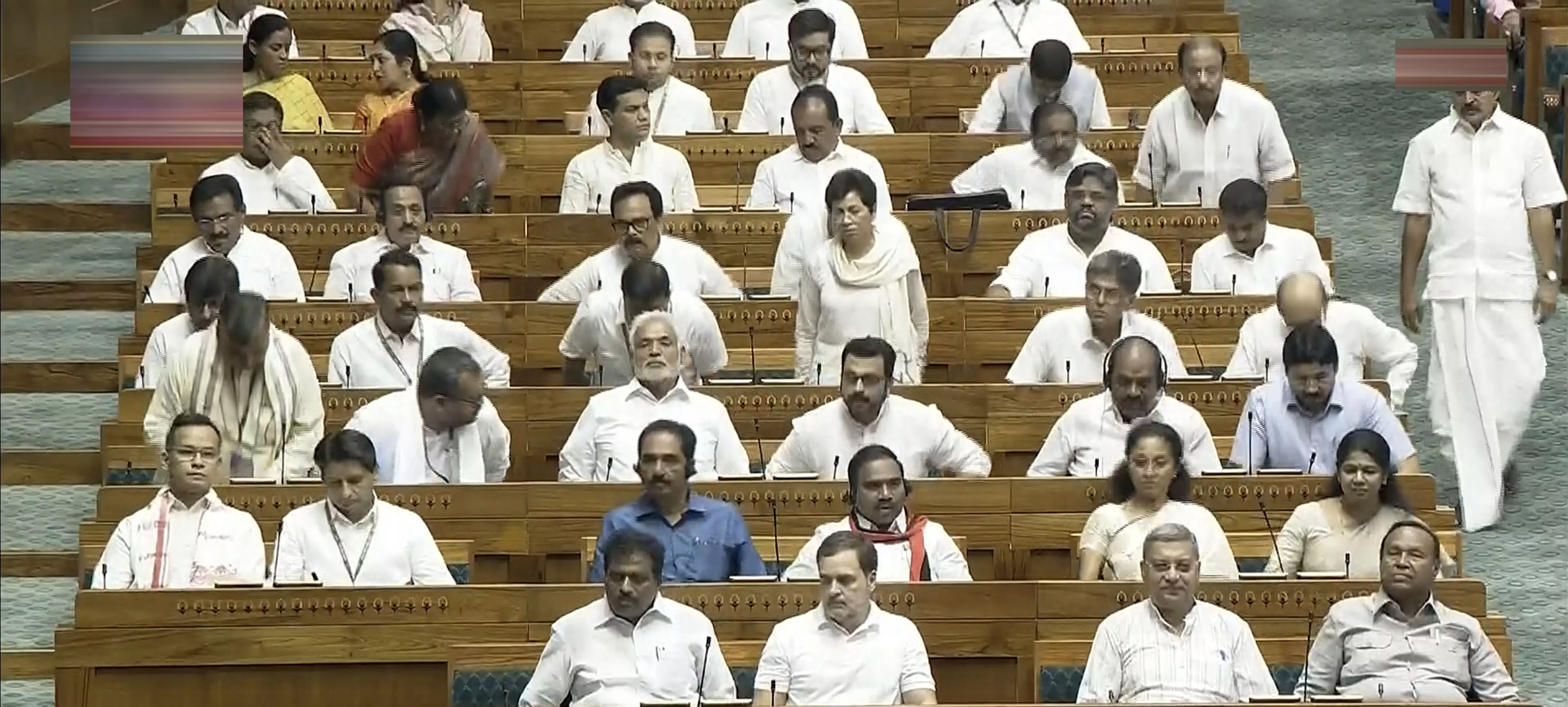 Opposition members during the first day of the first session of the newly-constituted 18th Lok Sabha. PTI