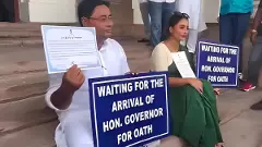 A day after missing oath, TMC MLAs stage sit-in at Assembly