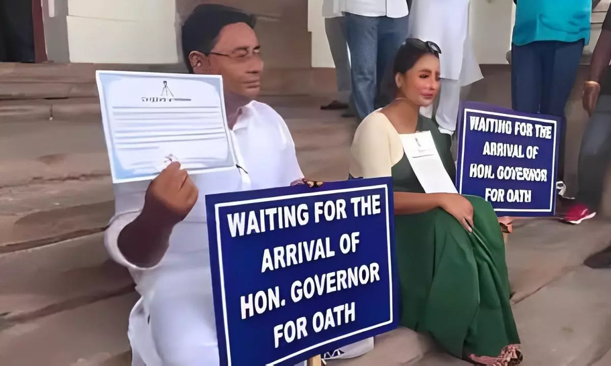 A day after missing oath, TMC MLAs stage sit-in at Assembly