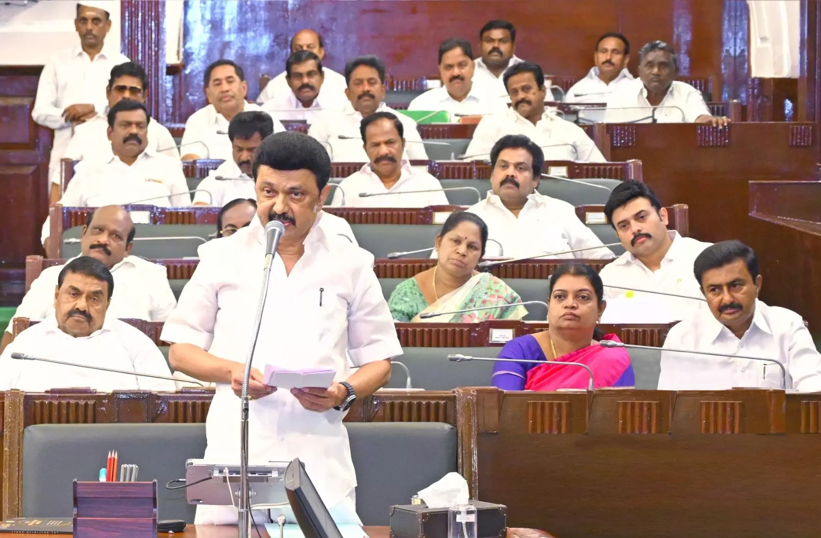Tamil Nadu Chief Minister M K Stalin speaks in the state Assembly