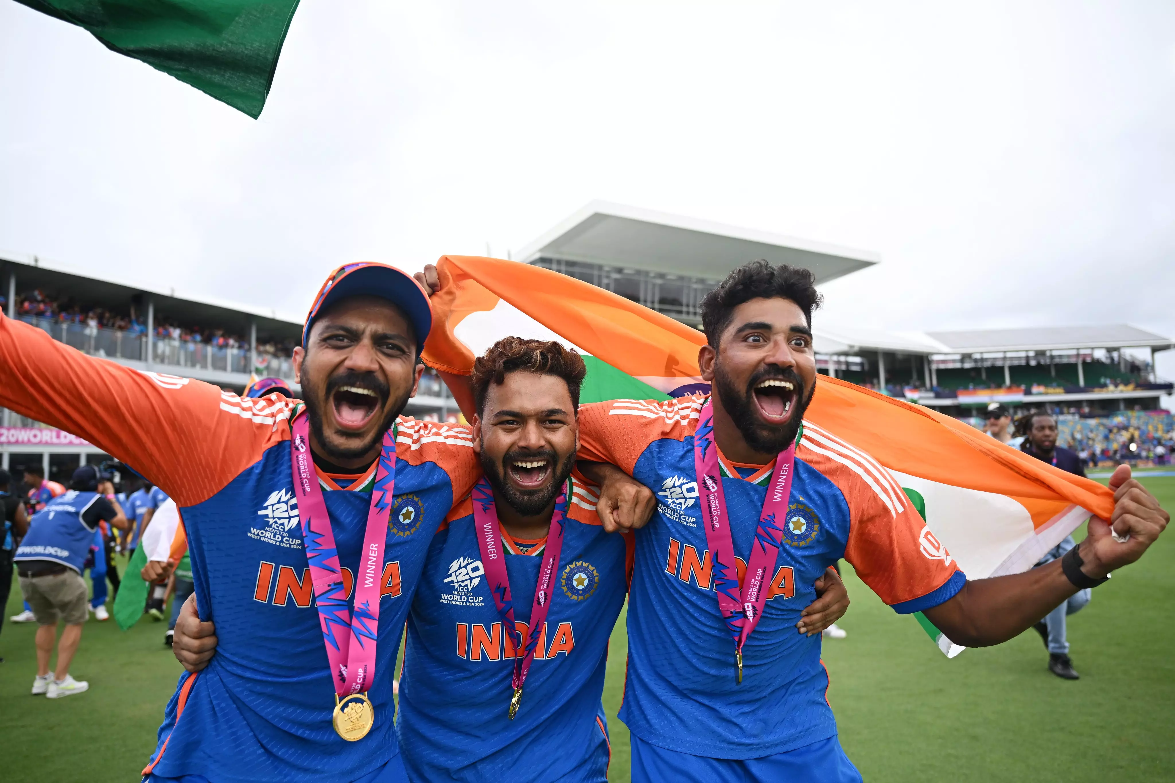 Indias Axar Patel, Rishabh Pant and Mohammed Siraj, T20 World Cup 2024