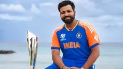 Rohit Sharma with the ICC T20 World Cup 2024 trophy