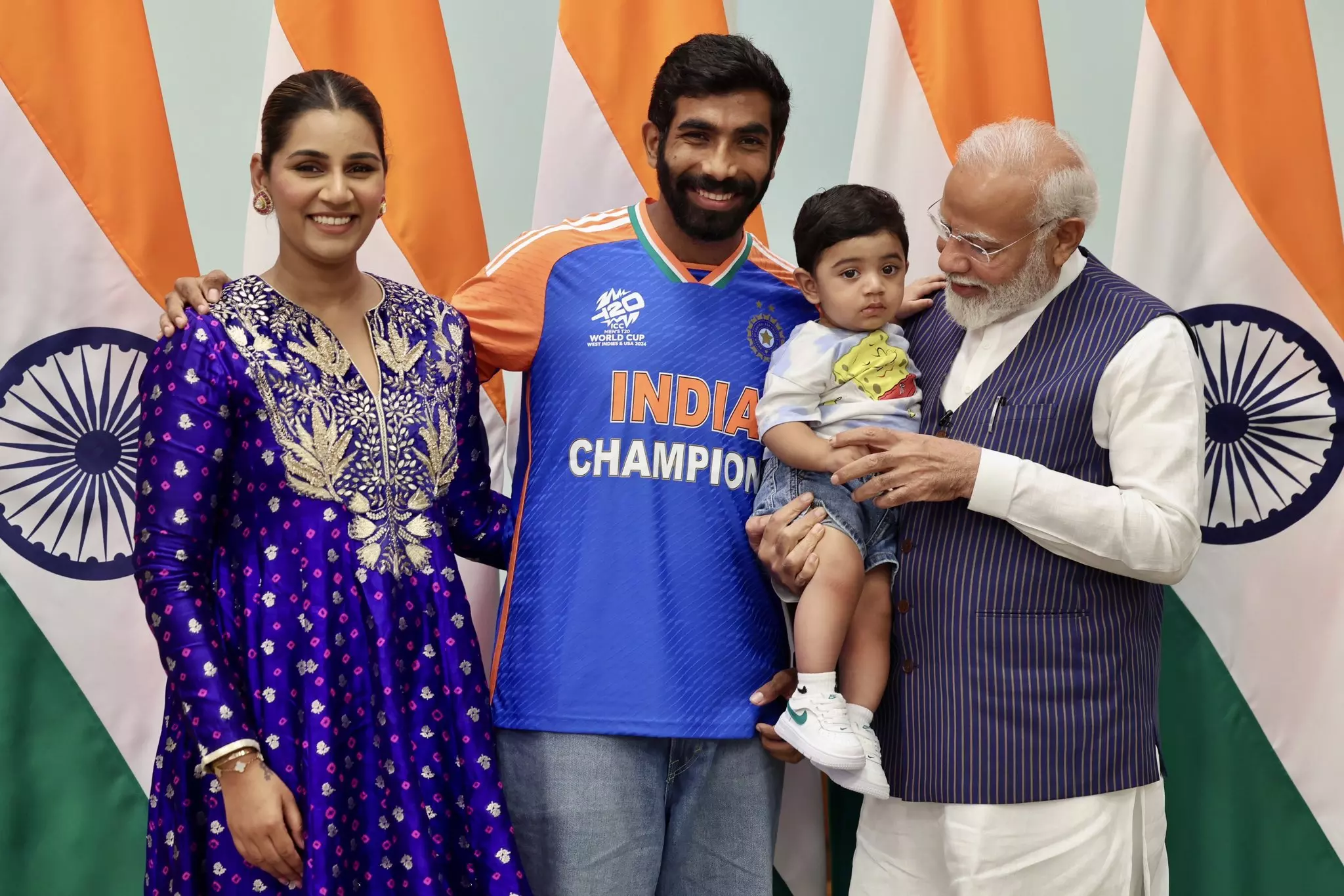 IMAGE: Bumrah shares son Angads adorable moment with PM Modi