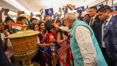 Prime Minister Narendra Modi meets Indian comunity members   in Moscow on Monday.PTI Photo
