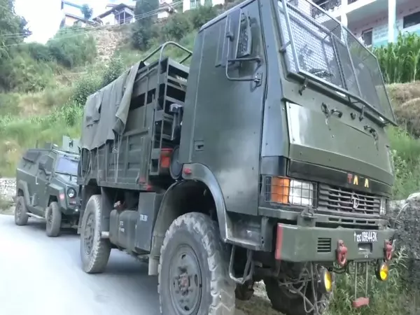 Army vehicles deployed at the site of the encounter. Photo: ANI/X