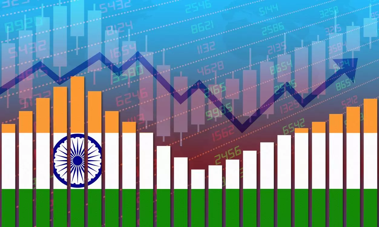 Indian economy flag with graphs and arrow