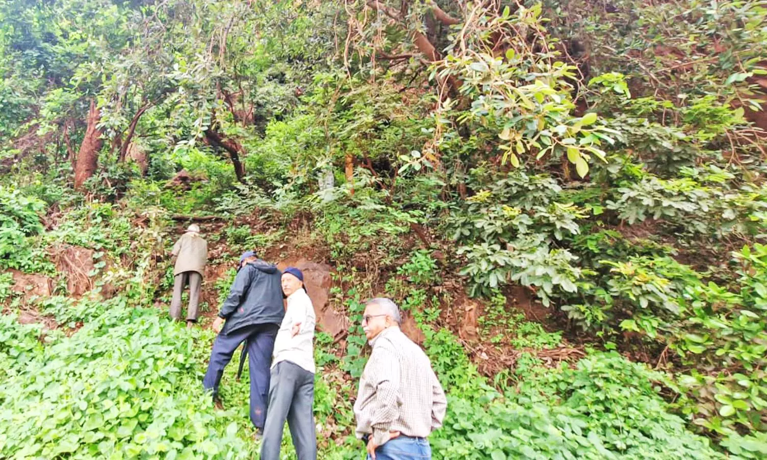 Archaeologists at the Navaluti Cave in the dense forests of Sanduru taluk in Bellary district.