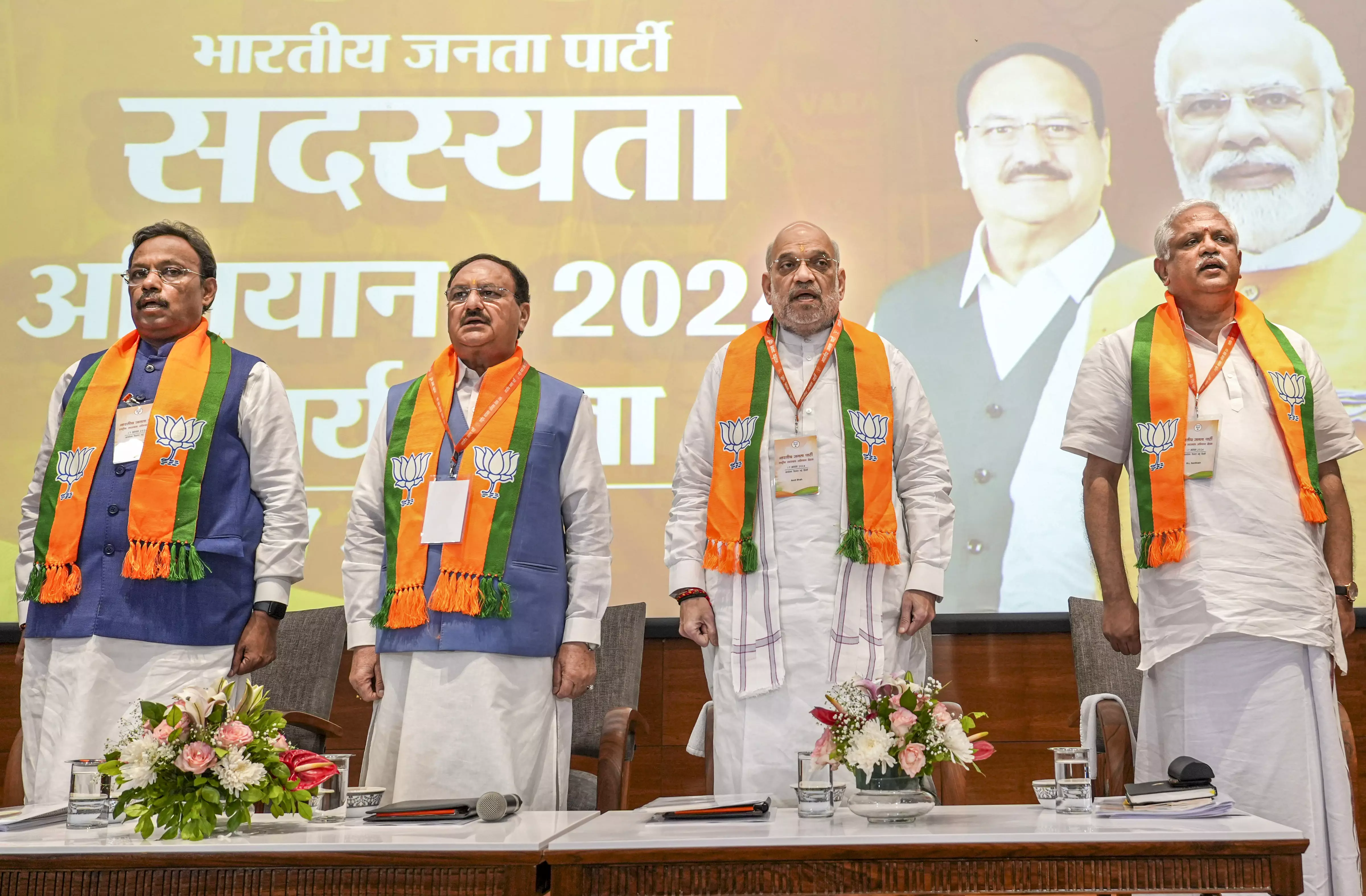 Amit Shah, JP Nadda, BL Santhosh, Vinod Tawade, BJP