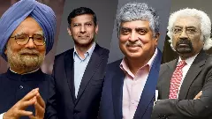 Manmohan Singh, Raghuram Rajan, Nandan Nilekani and Sam Pitroda in file photos.