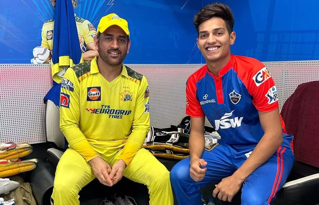 Yash Dhull with MS Dhoni during IPL 2023