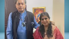 Congress leader Simi Rosebell John with partys MP Shashi Tharoor