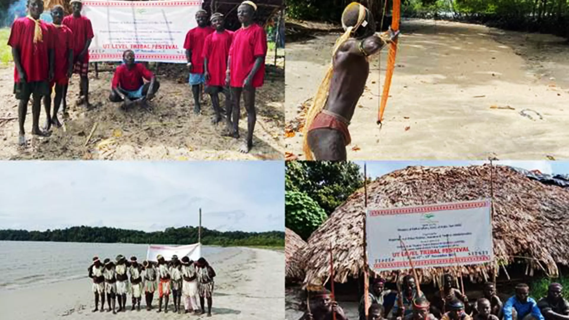 Members of the Jarawa tribe take part in an archery competition by making their own bows and arrows.