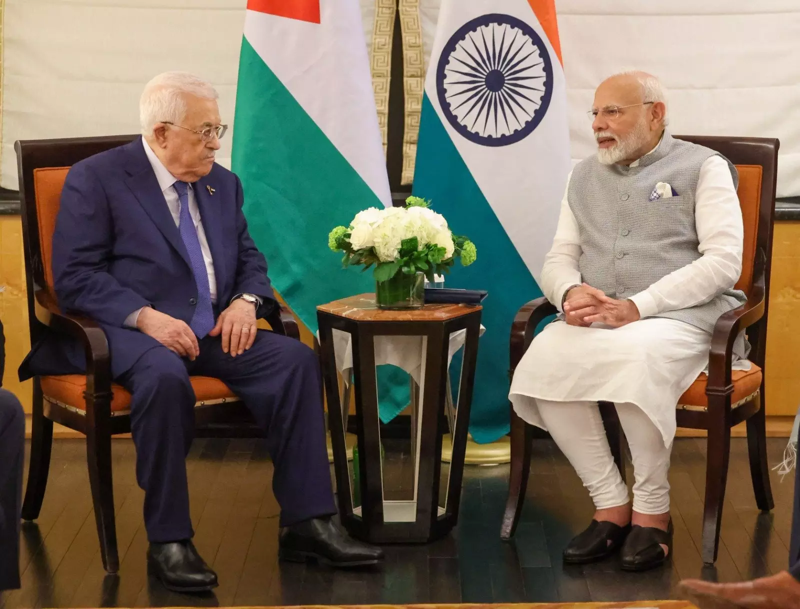 PM Narendra Modi with Palestine President Mahmoud Abbas