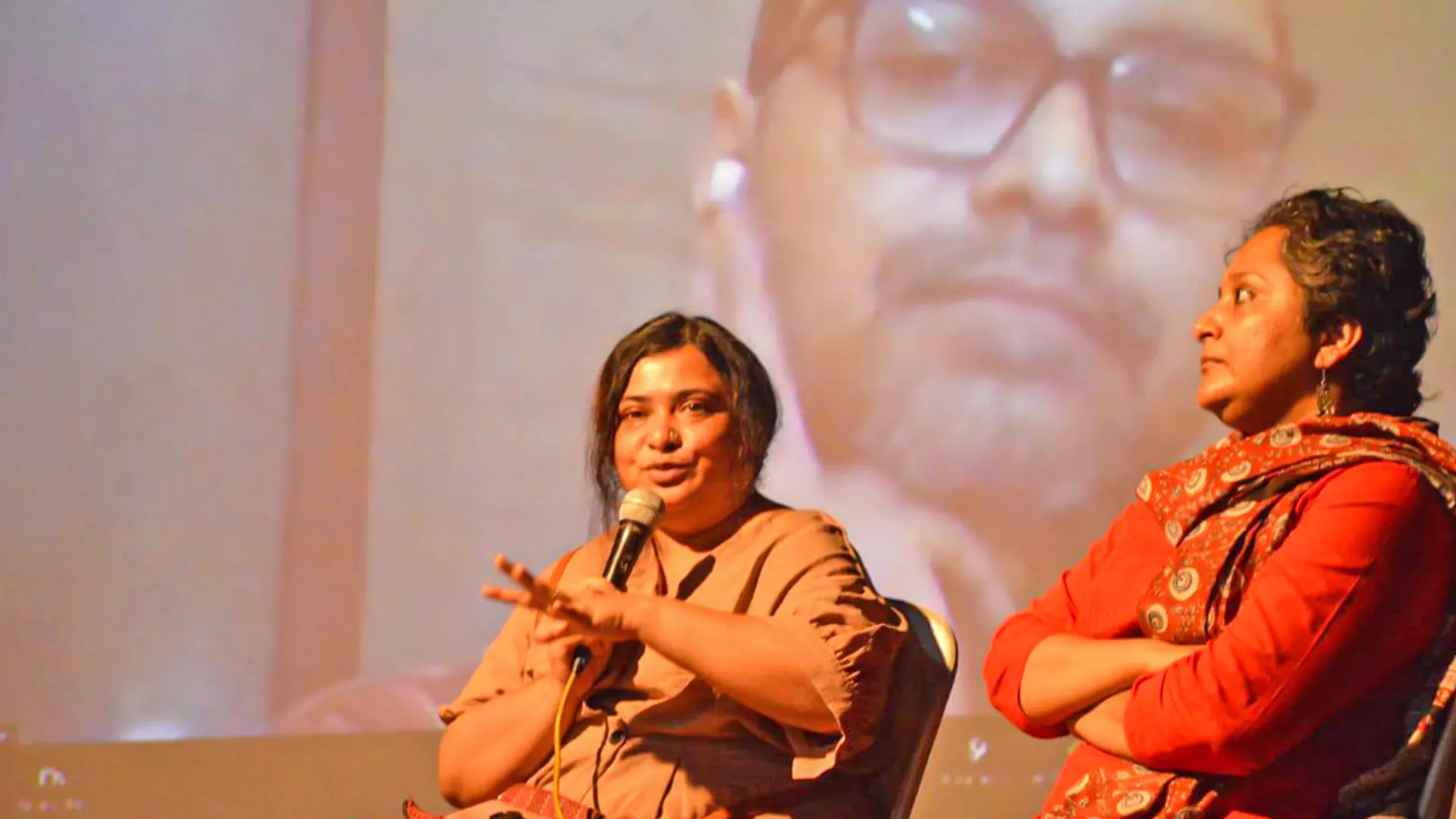 Banojyotsna Lahiri (left) at the screening in Kolkata.