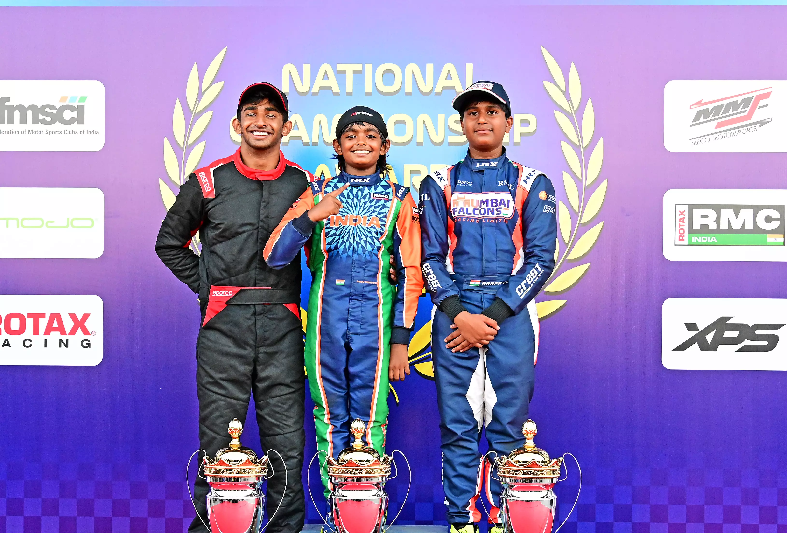 National Karting champions Ruhaan Alva, Rivaan Dev Preetham and Arafath Sheikh