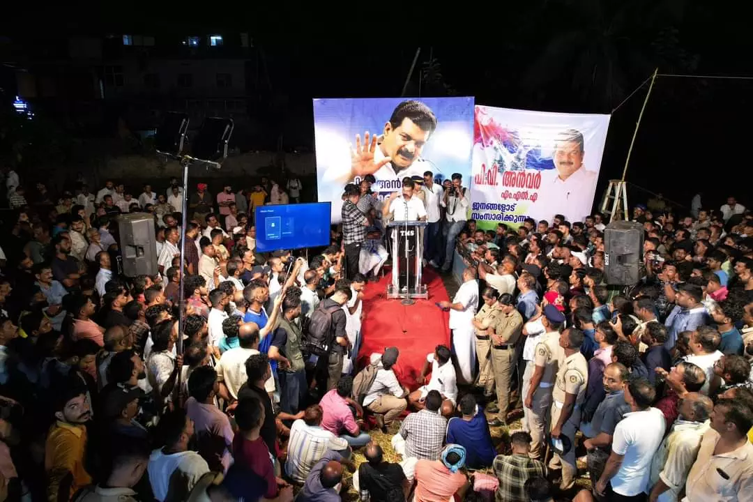 PV Anvar at a recent rally in his constituency, Nilambur. Photo: Facebook