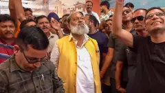 BJP leader Anil Vij monitors Haryana Assembly poll results with party workers, in Ambala, Tuesday, Oct. 8, 2024. (PTI Photo)